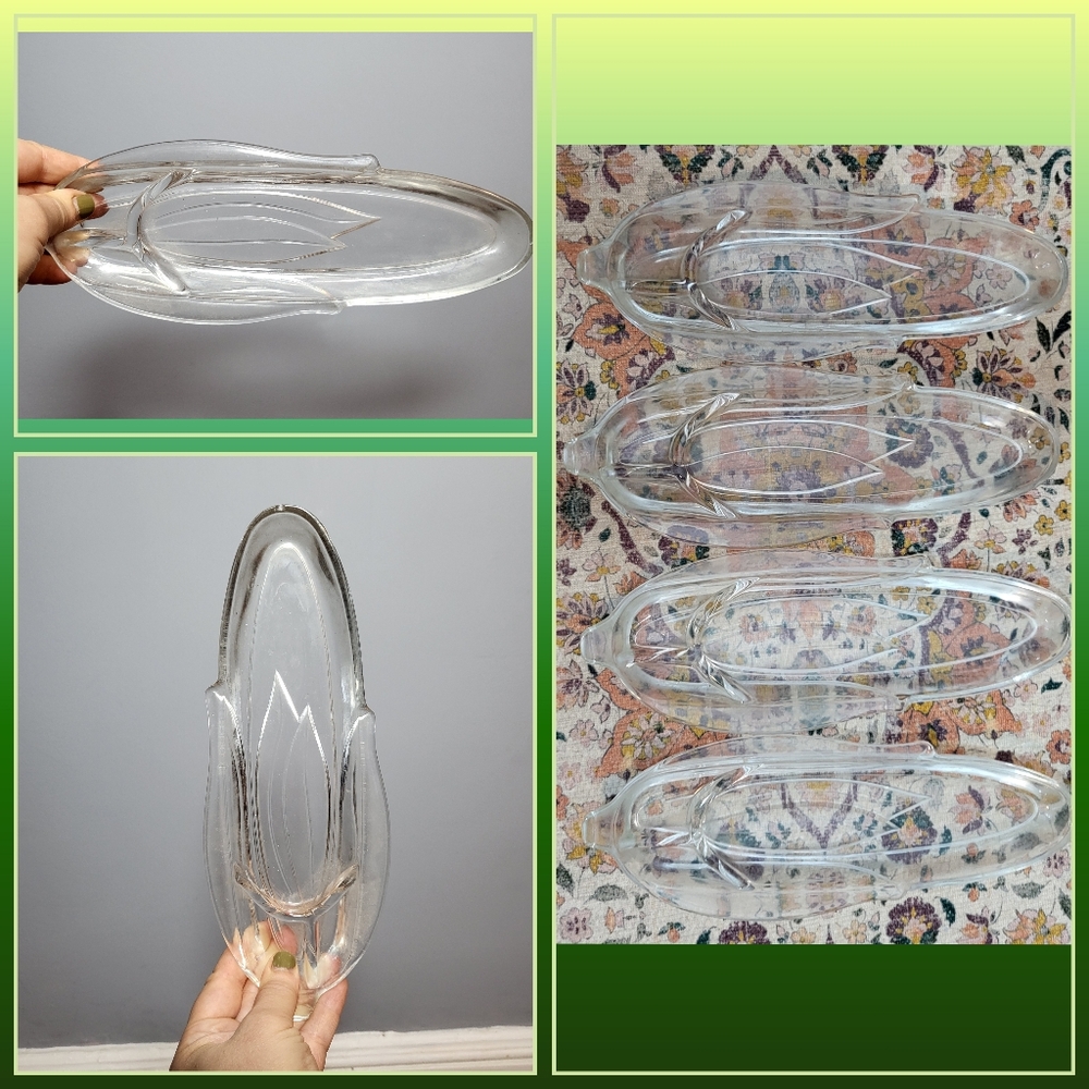 Retro Corn Glass Dish 4 Piece Set Summer BBQ Americana Tableware Maize Harvest
